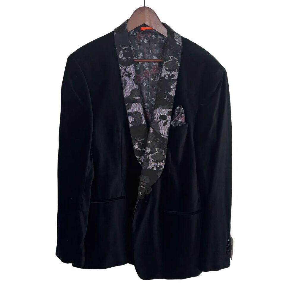 NWT Tallia Black Velvet Blazer Jacket Men's XXL 100% Cotton